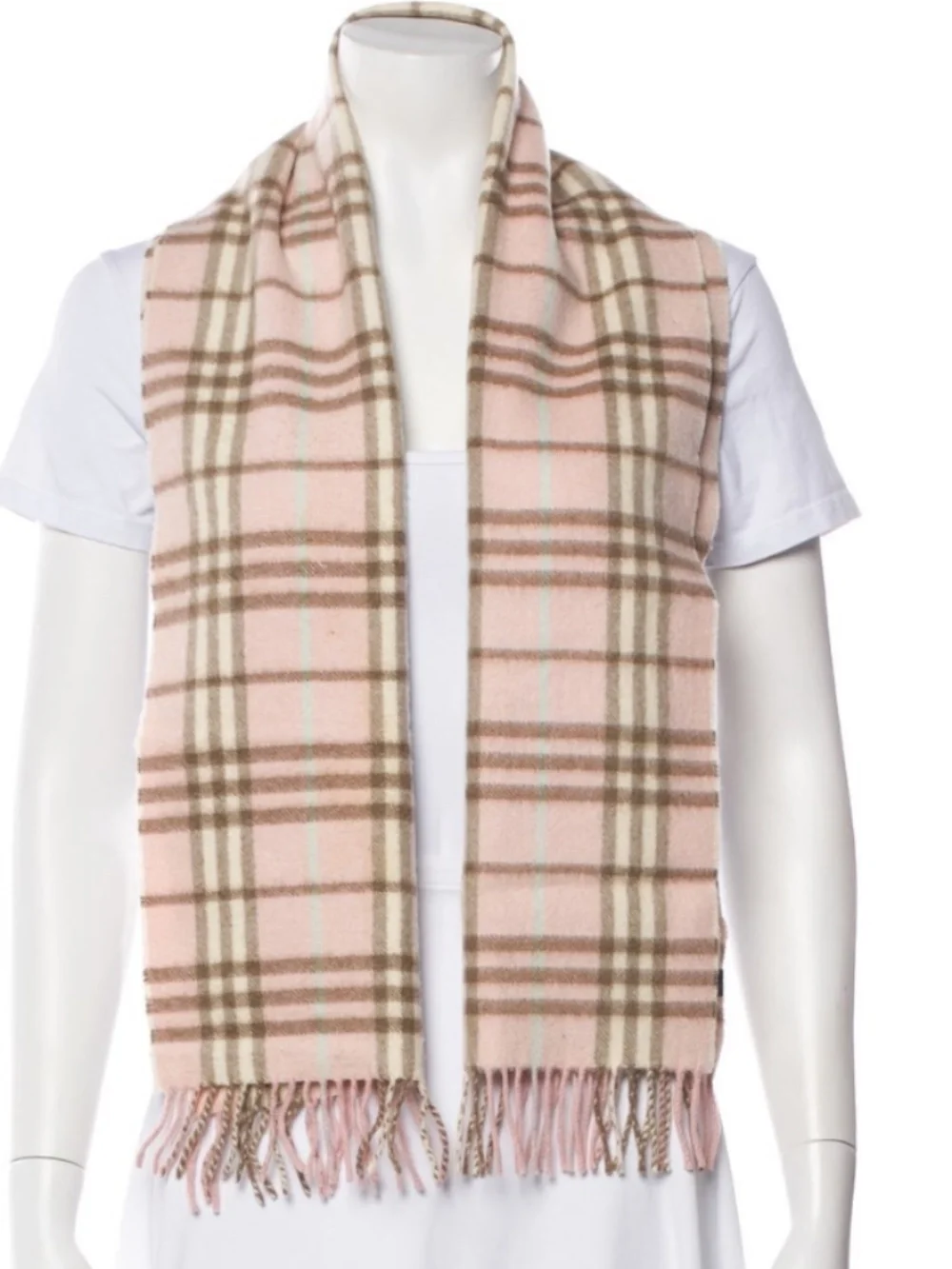 Burberry London Pink Plaid Print Cashmere Scarf